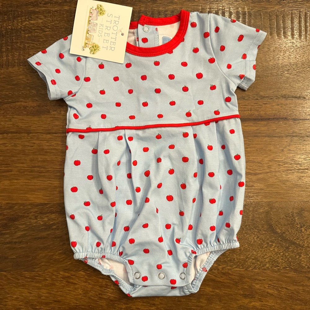 Blue and Red Apple Print Bubble Onesie